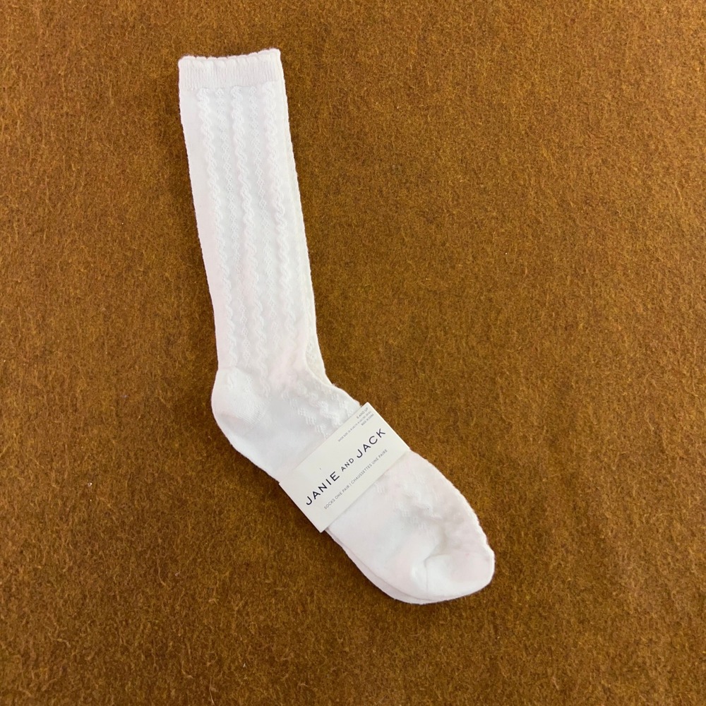 Janie and Jack Kids 6+ White Pointelle Knit Knee High Socks NWT